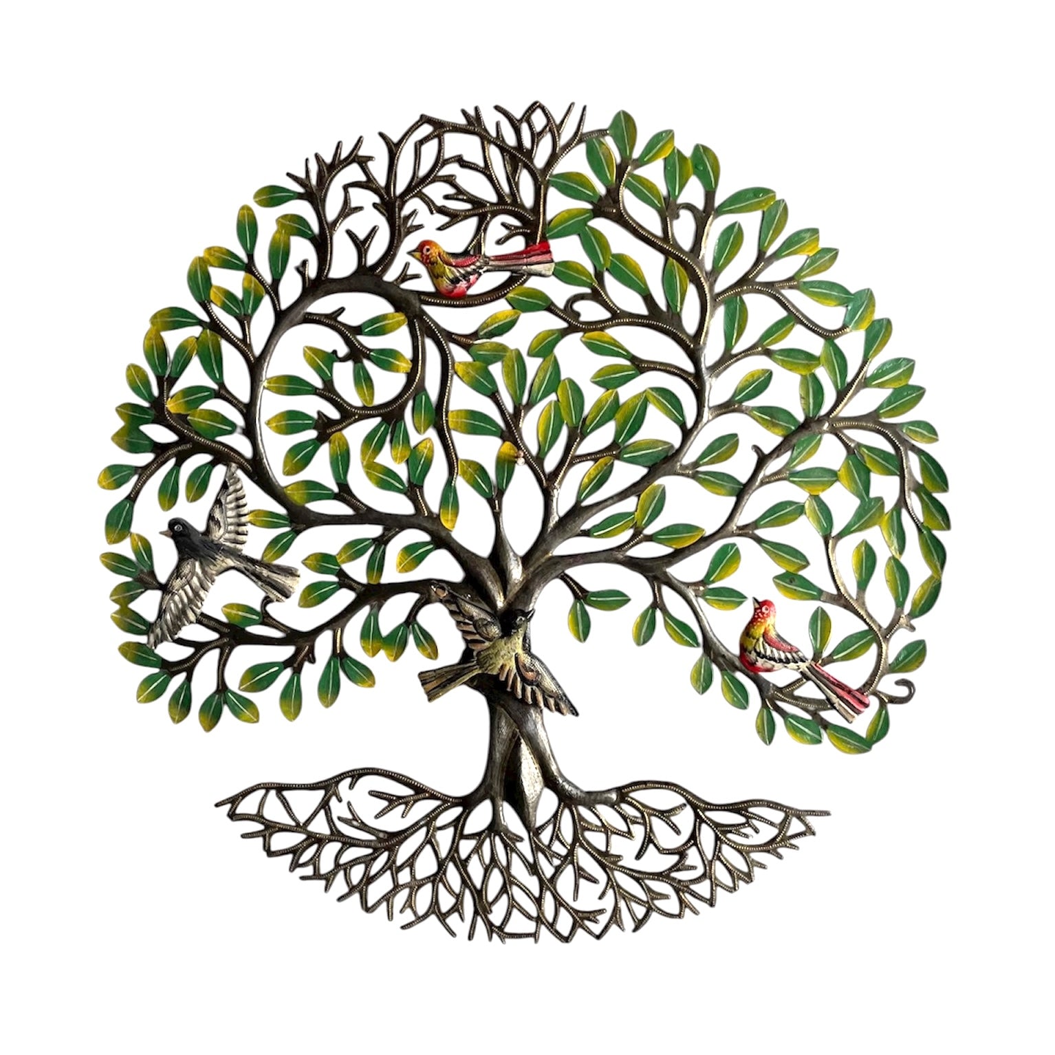 Pauto - Painted Green Leaf Tree & Birds