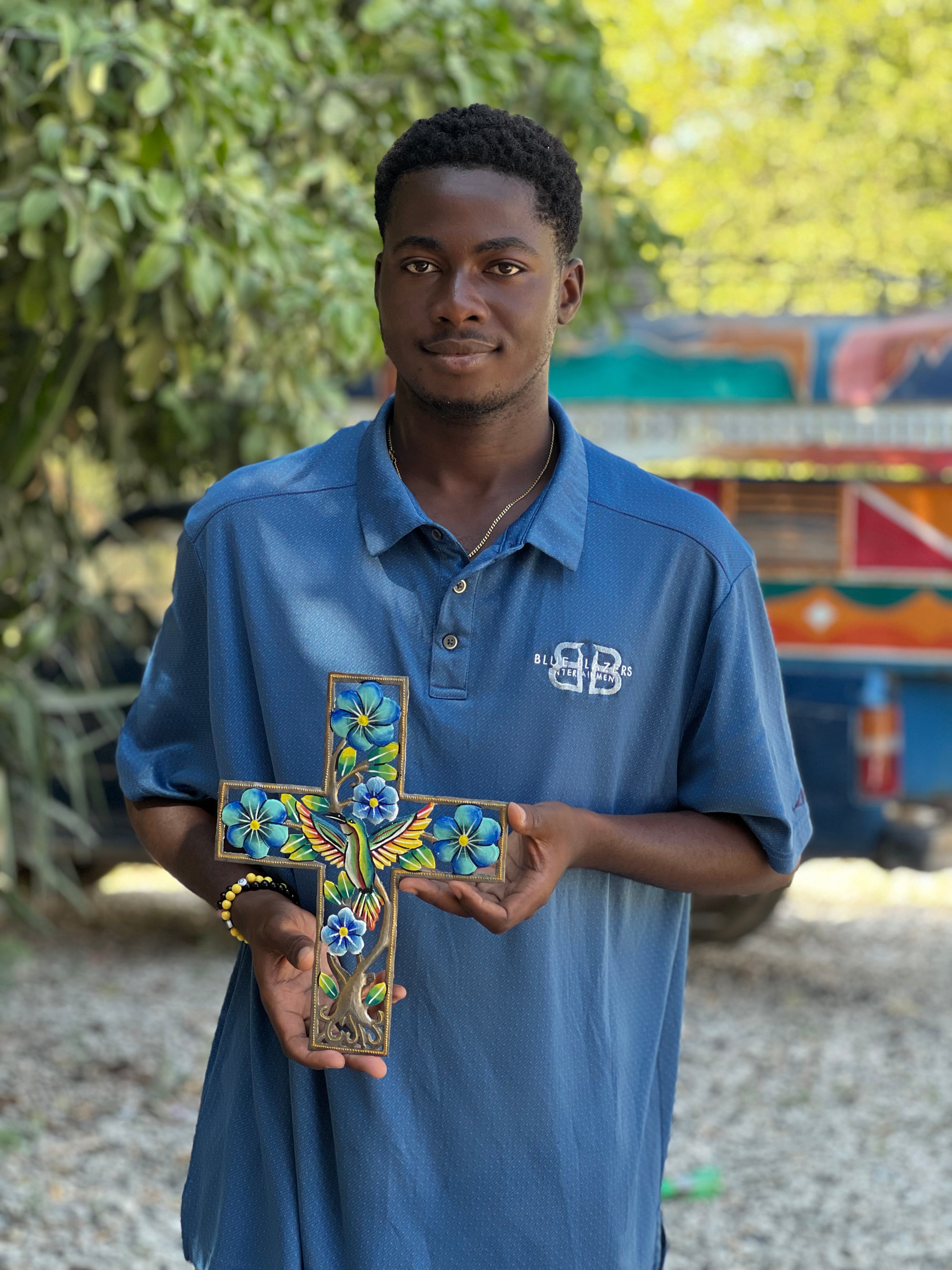 Blue Flower And Bird Cross