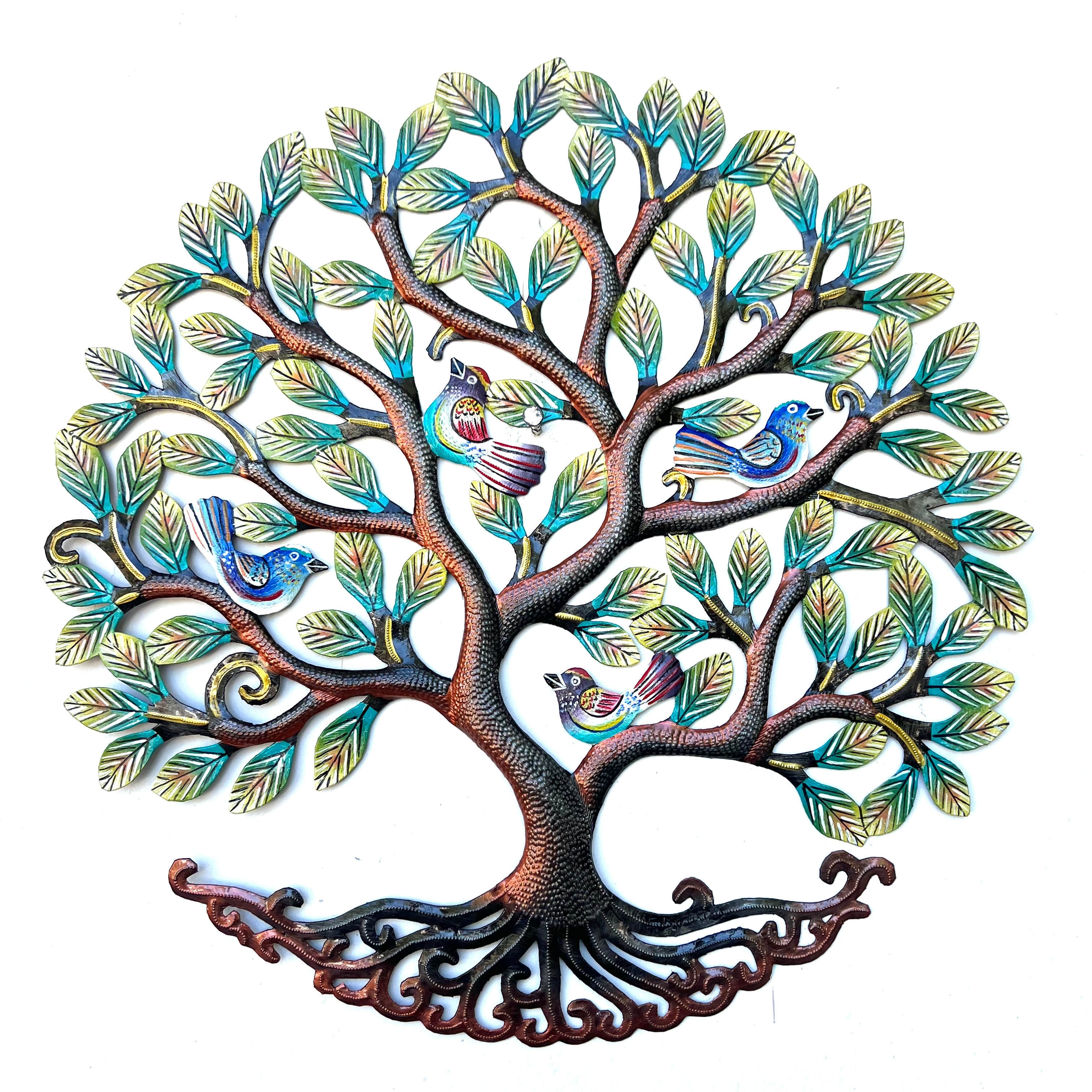 Dieudonne- Bronze & Bird Painted Leaf Tree