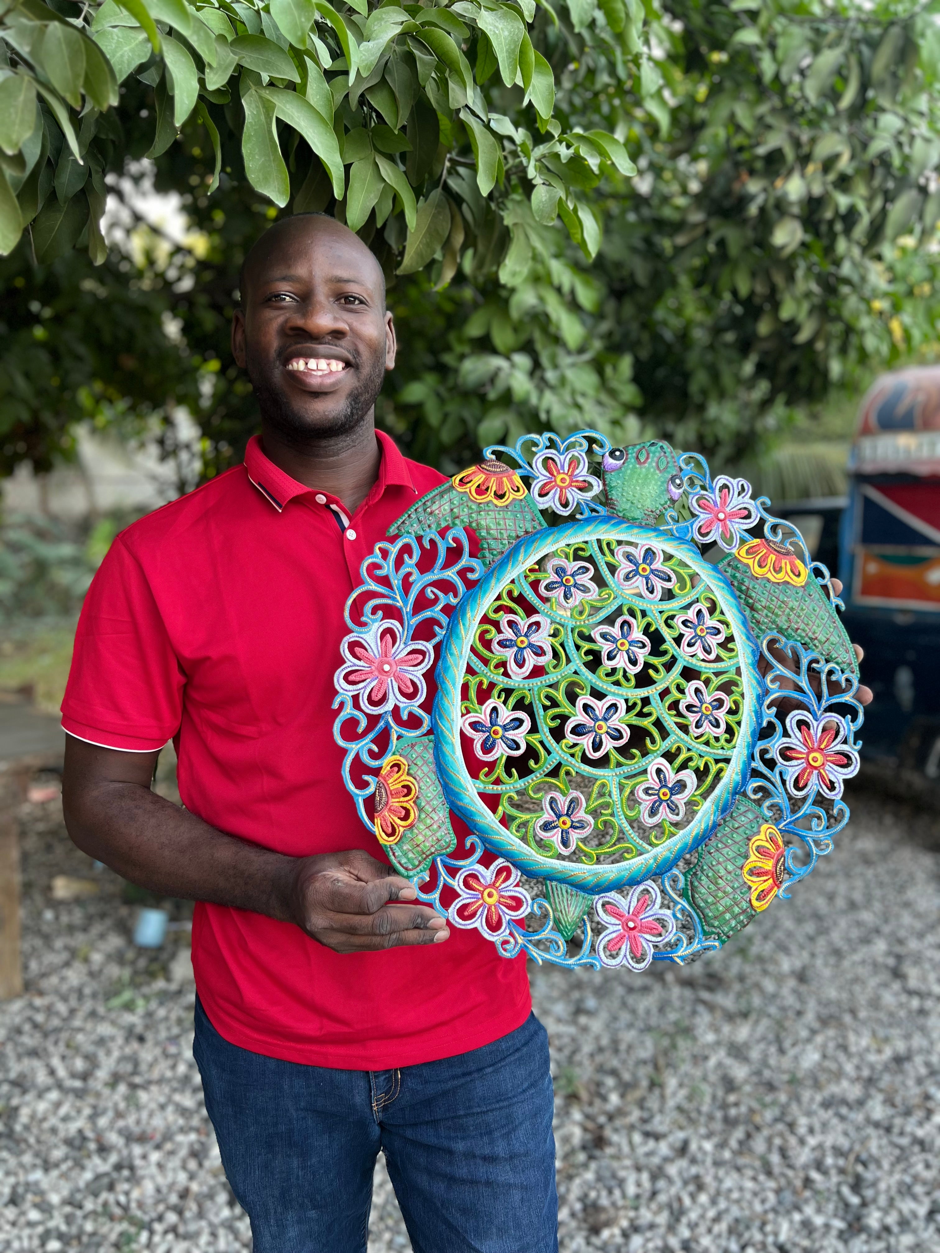 Derat- Round Green Turtle With Flowers