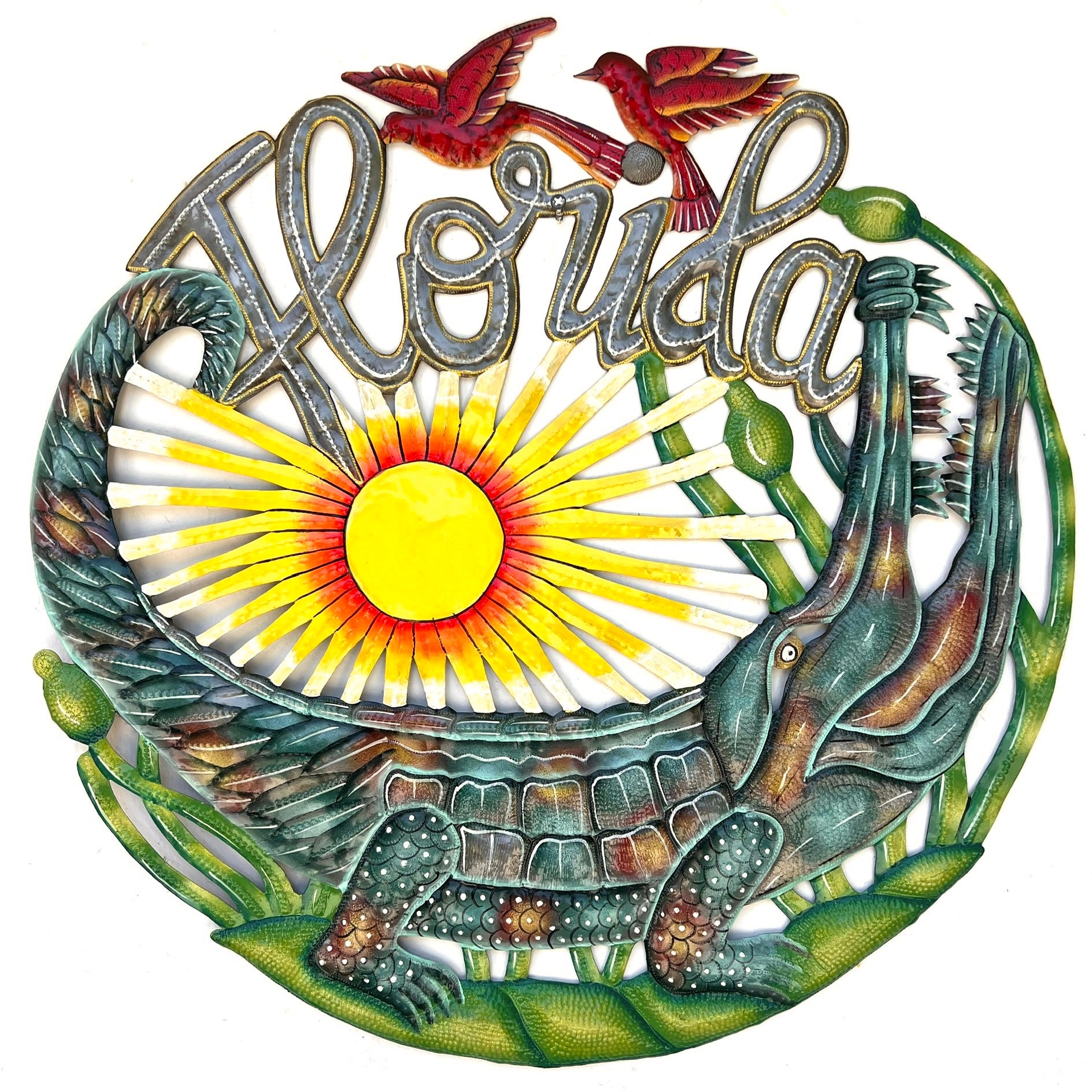 Jumbo- Round Florida Green Alligator Red Birds