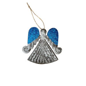 Blue-Glitter Flat Angel Ornament