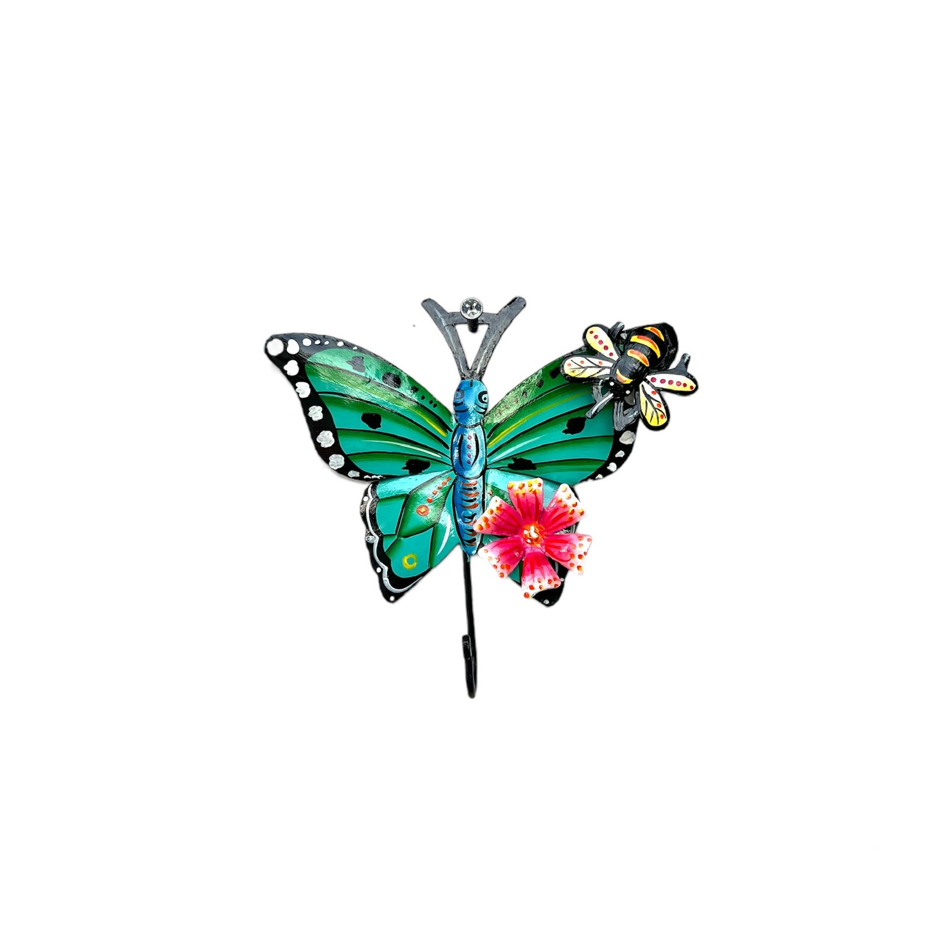 Green Butterfly and Bee Wall Hook