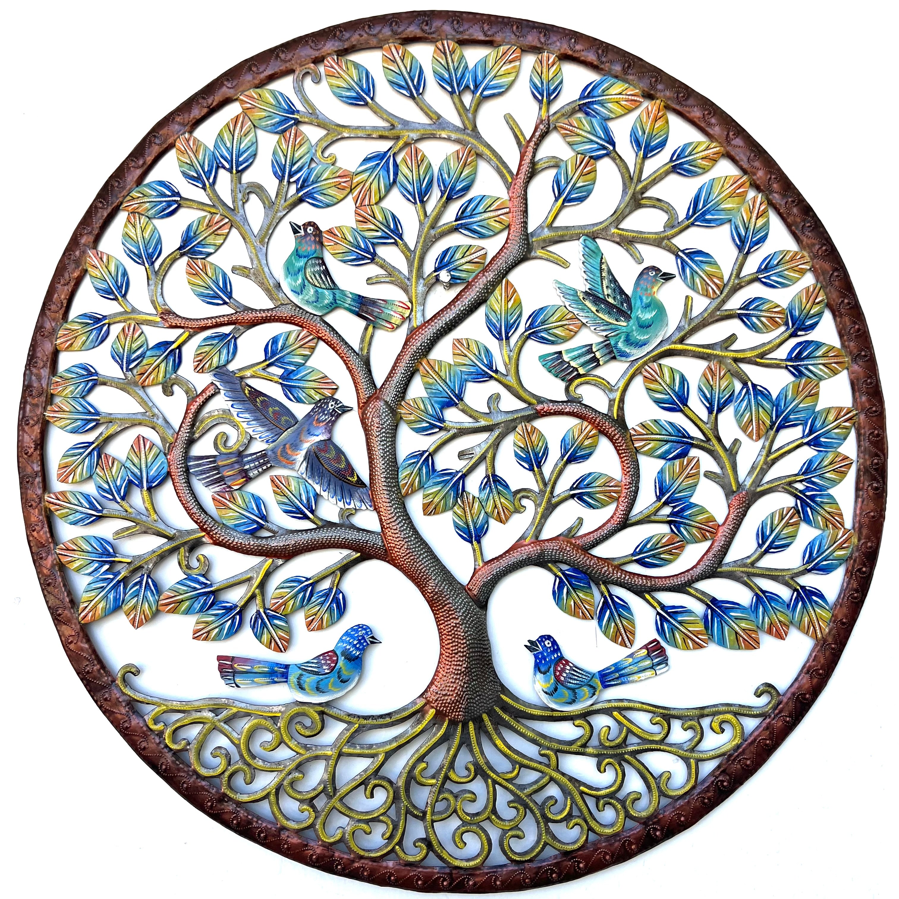 Jumbo- Circle Bronze Blue Leaf Tree