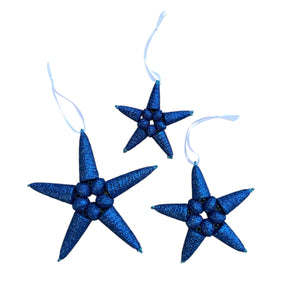 Blue Glitter Ornament-Set Of 3