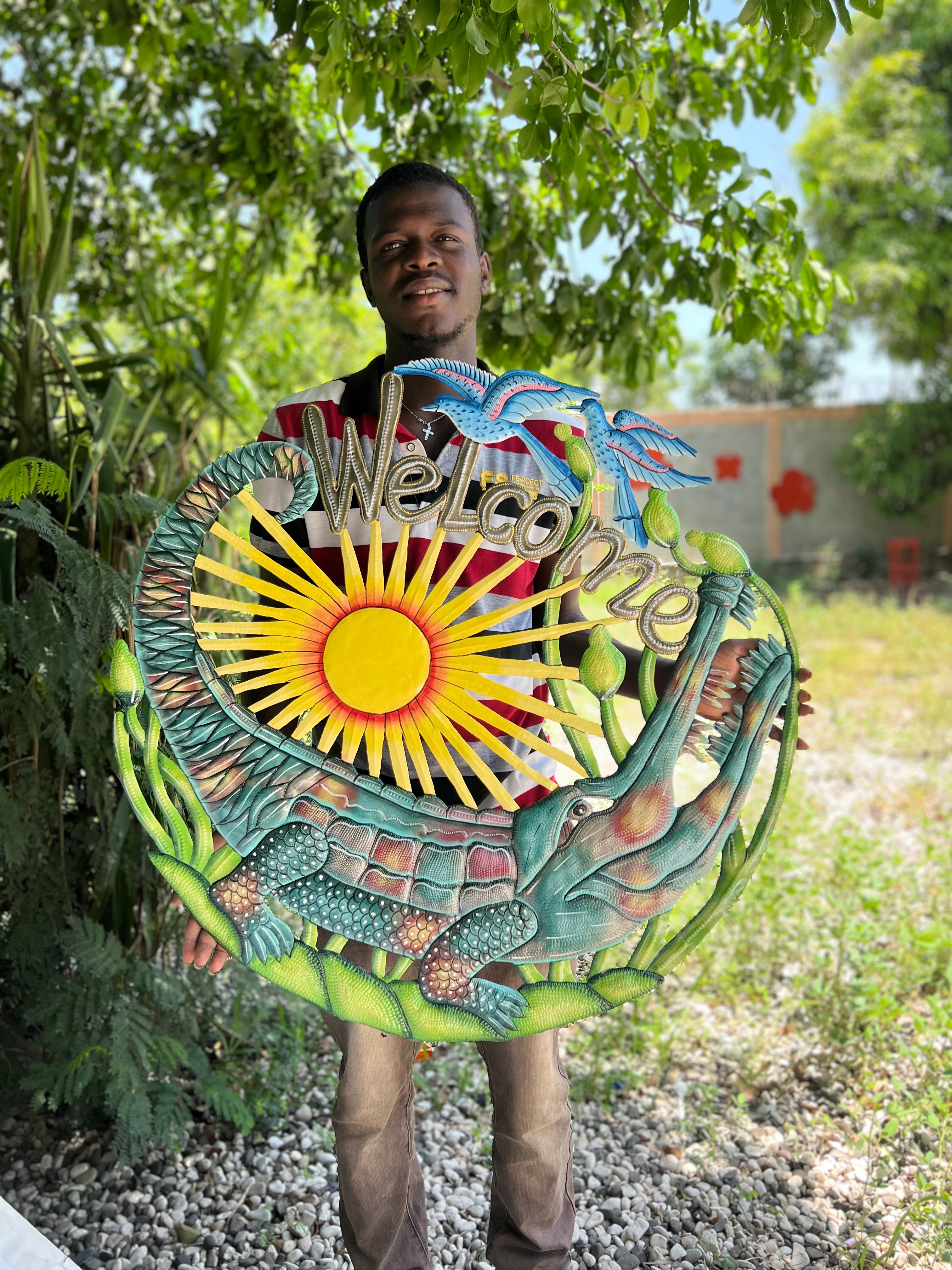 Jumbo- Round Welcome Green Alligator