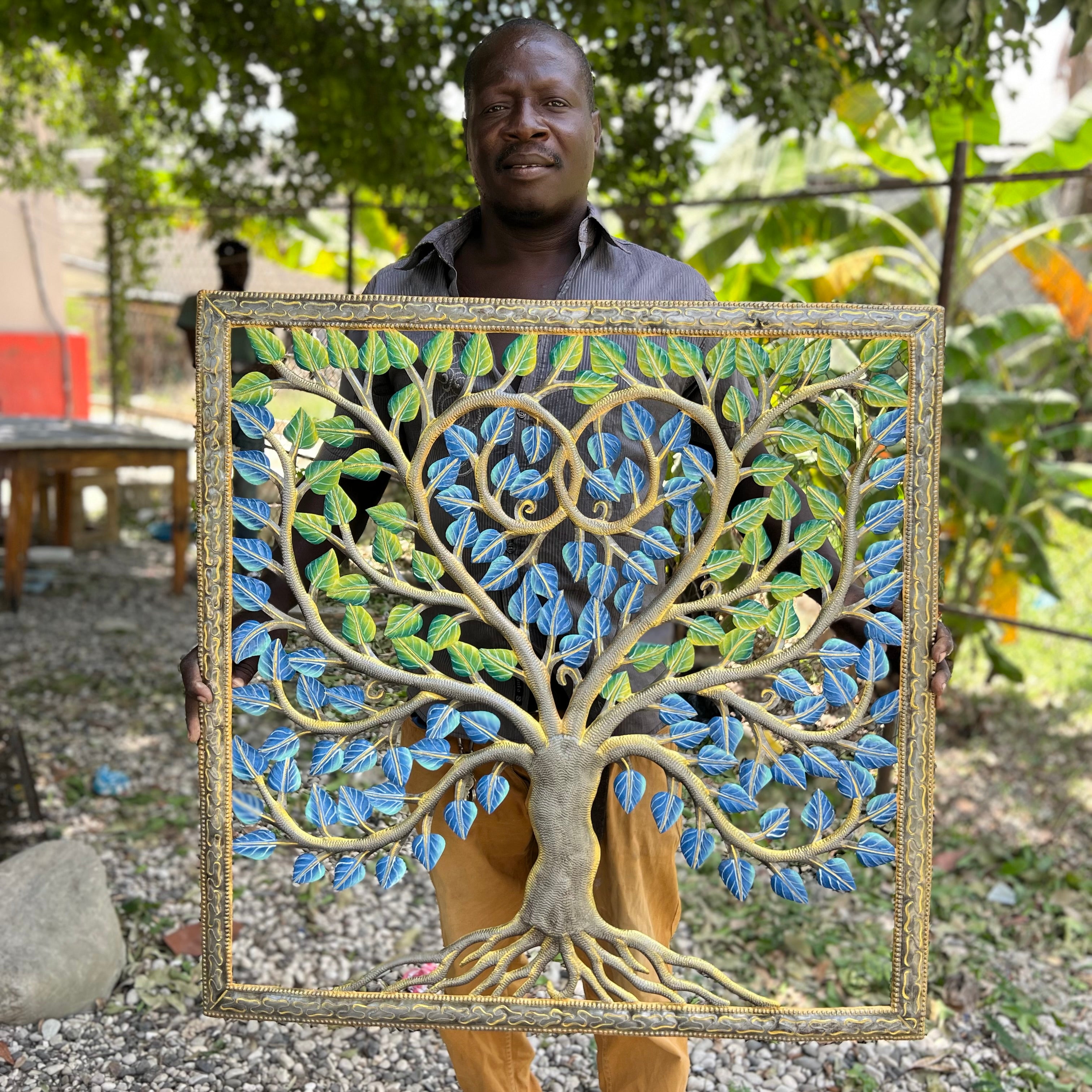 Jumbo- Square Bleu & Green Tree