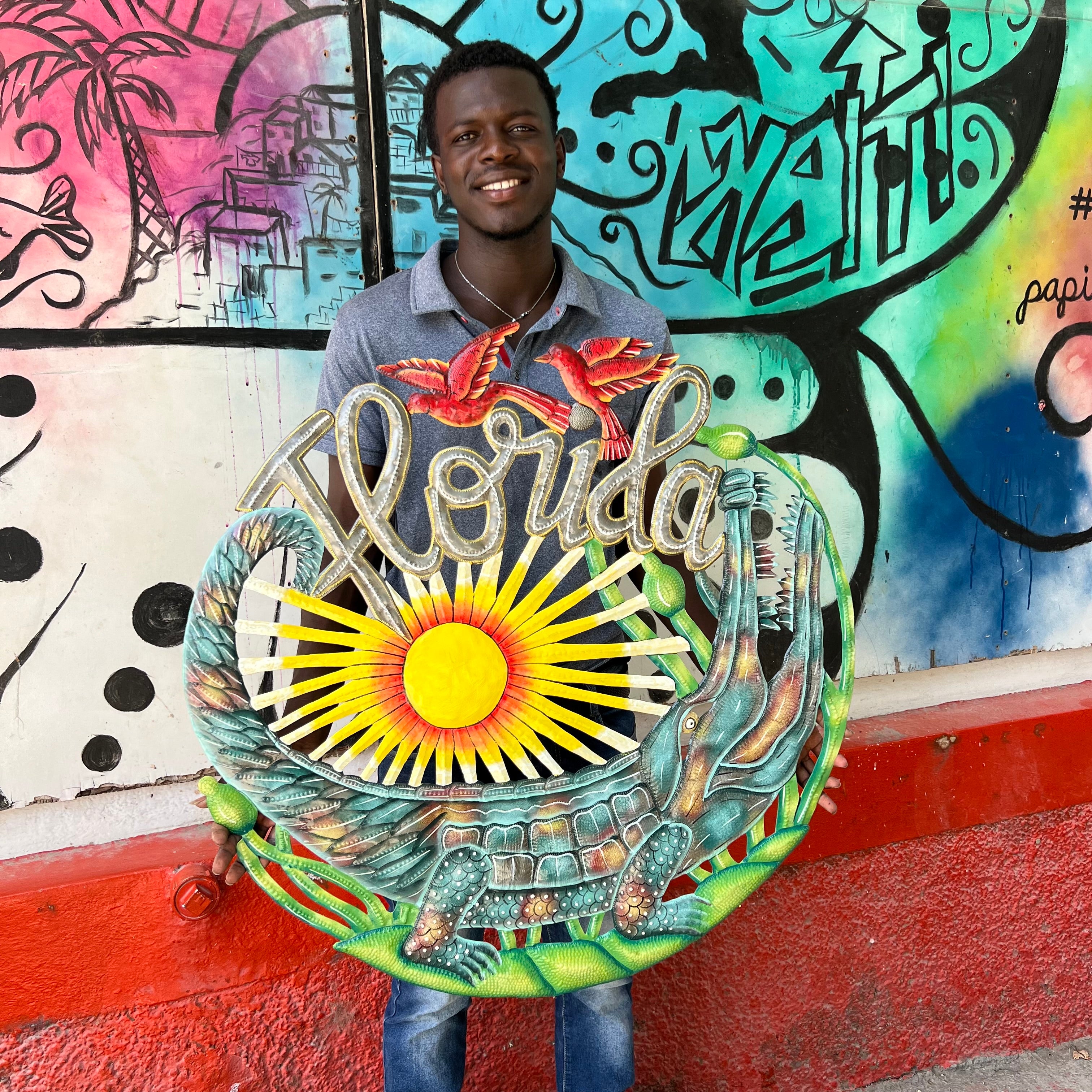 Jumbo- Round Florida Green Alligator Red Birds