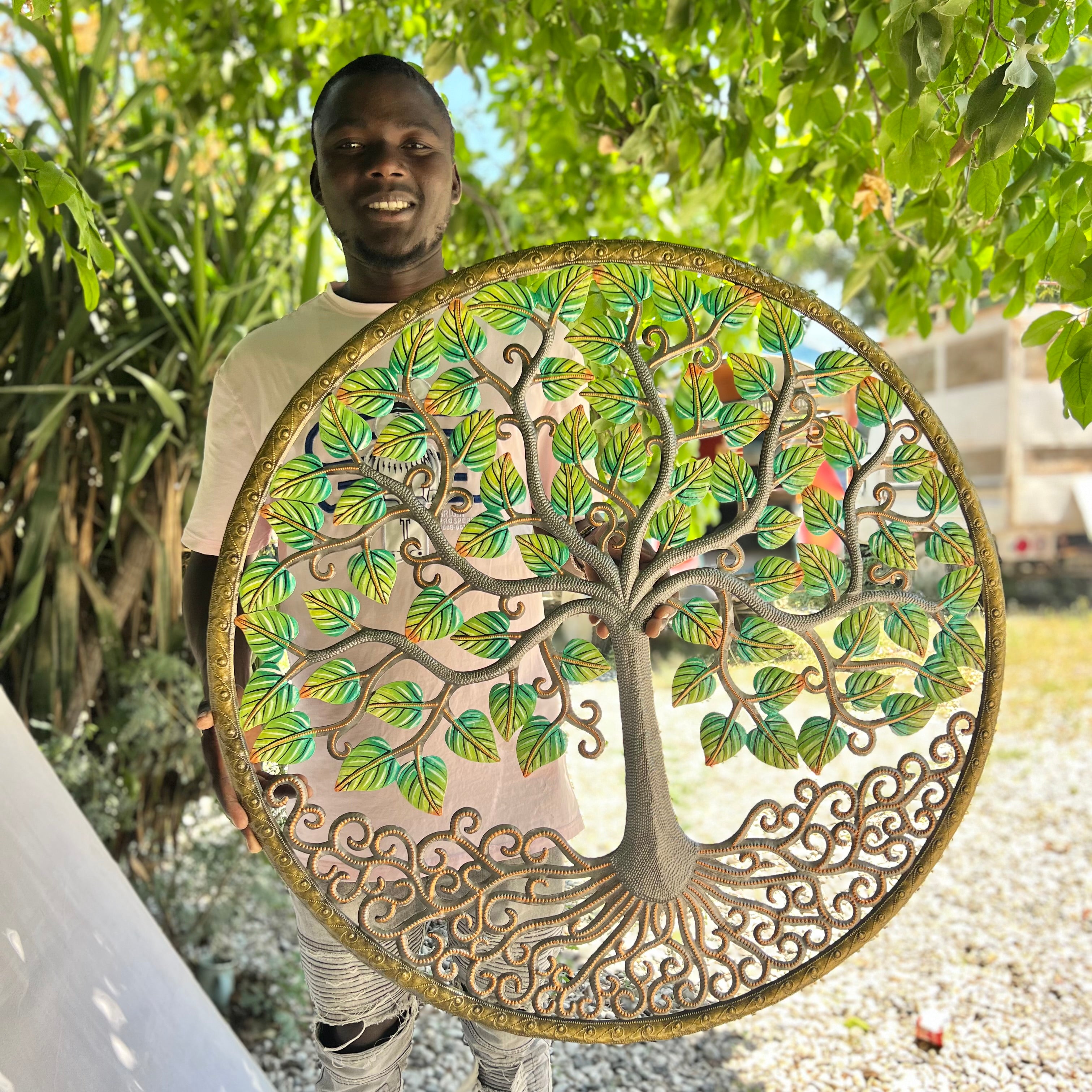 Grezil- Round Jumbo Bronze Color Leaf Tree #1