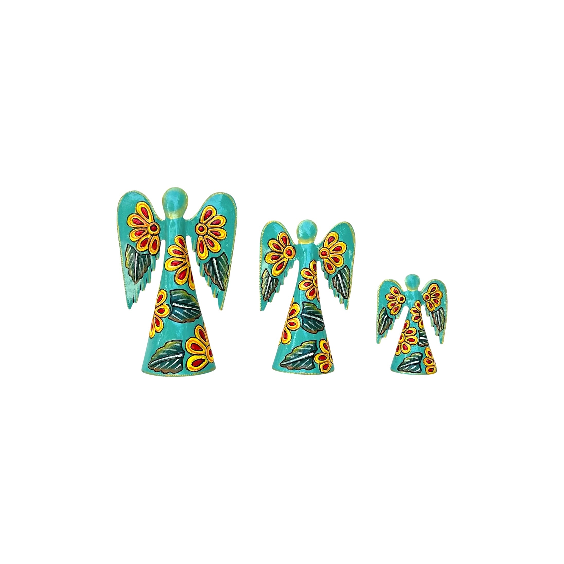 Set Of 3 Turquoise Floral Standing Angel
