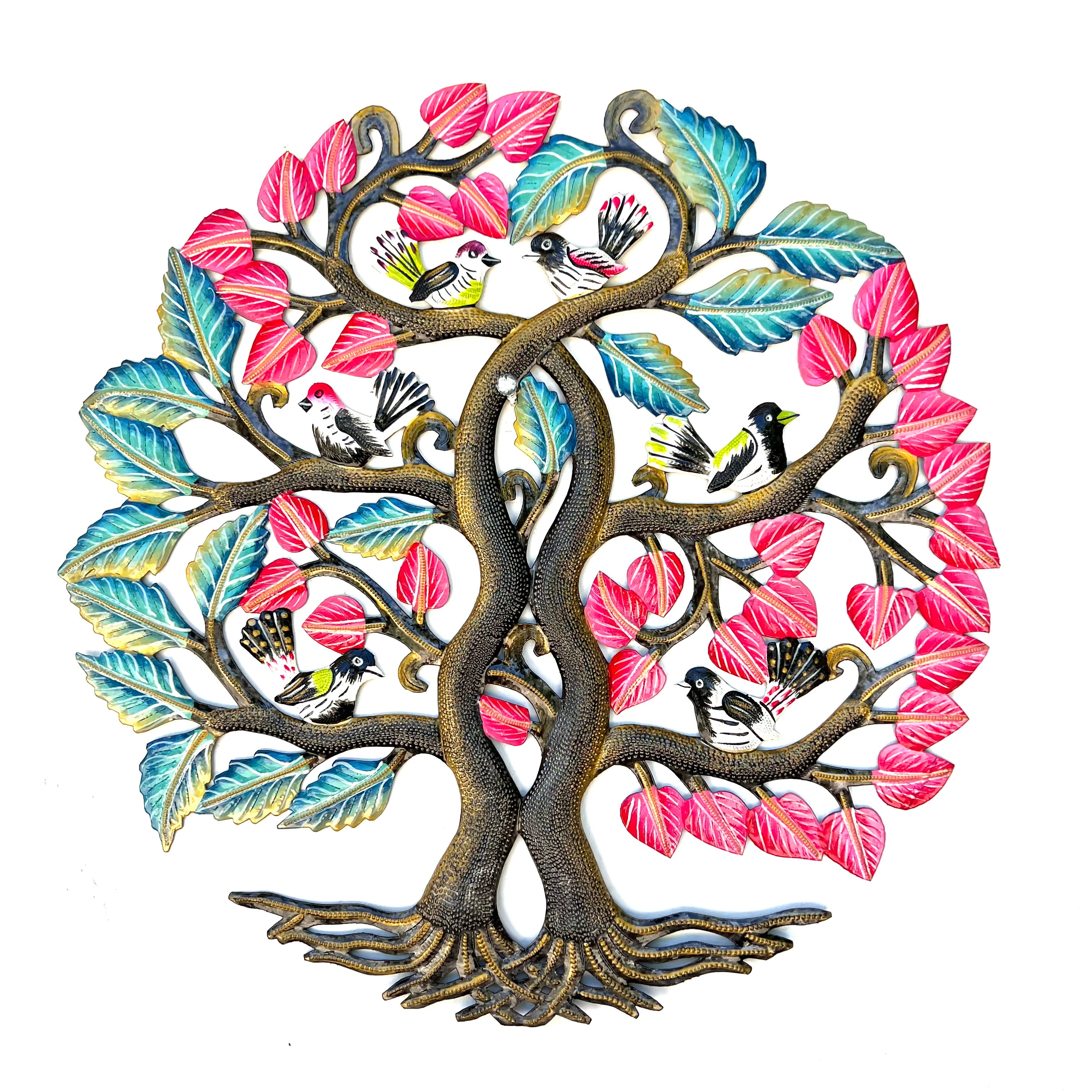 Pink & Bleu Leaf Tree With Birds