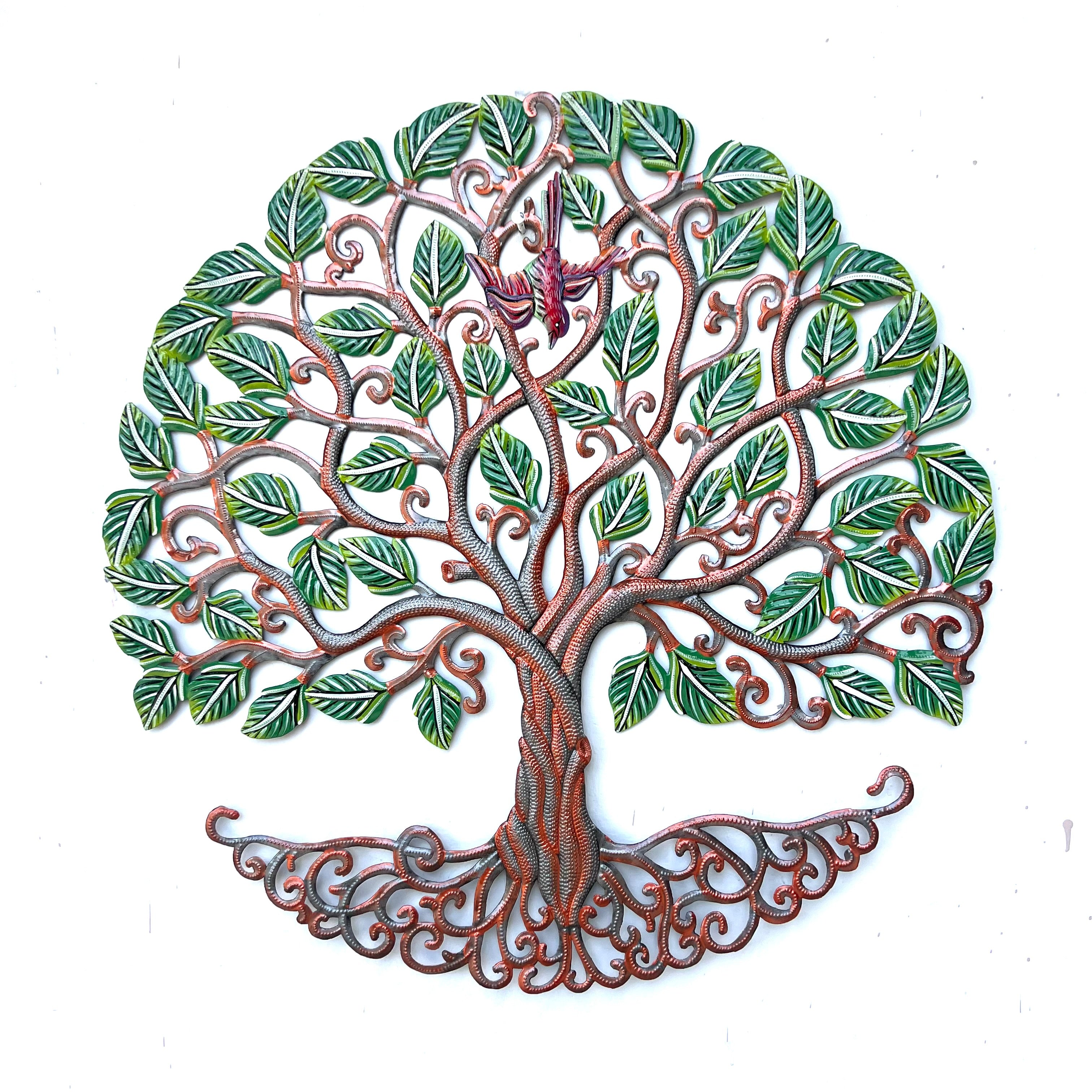 Colbert- Large Bronze Green Leaf Tree & Bird