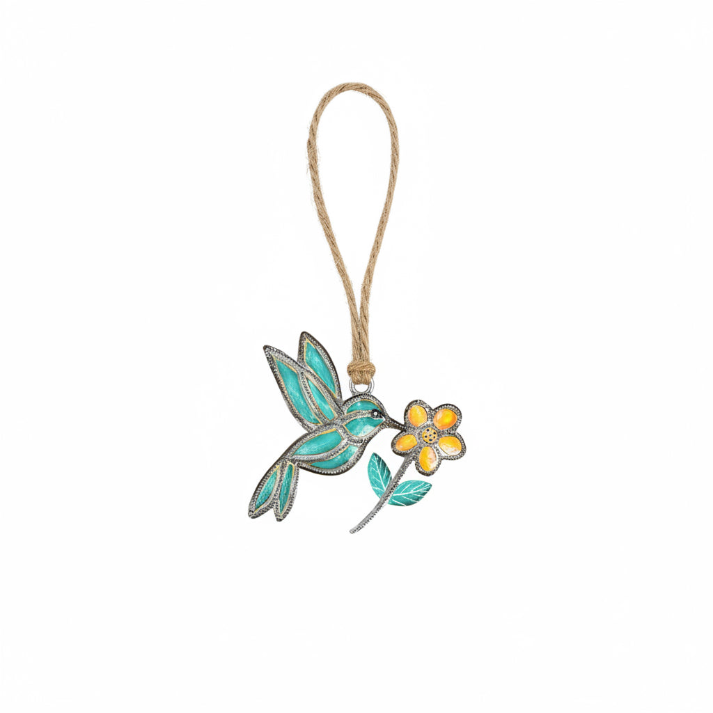 Turquoise Flying Bird With Flower Ornament