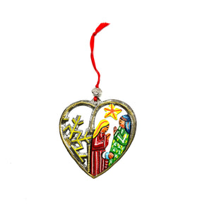 Dainty Painted Heart Nativity Ornament