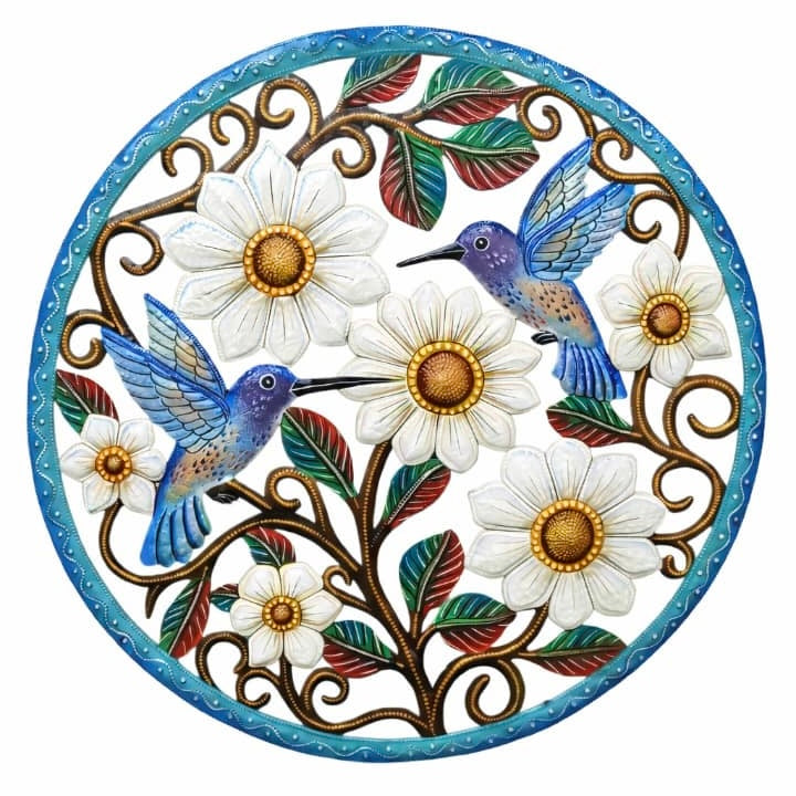 Achelet- Round Blue Hummingbird & Flowers #2