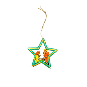 Green Star Nativity Ornament
