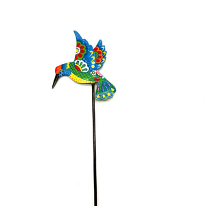 Floral Hummingbird Garden Stake