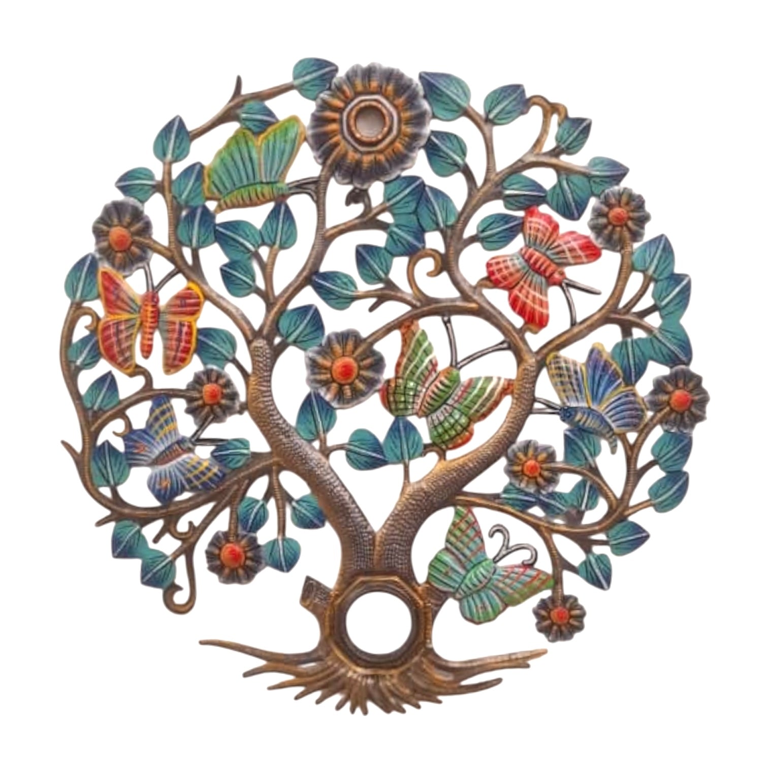Bronze Oil Top Drum Painted Butterflies Tree