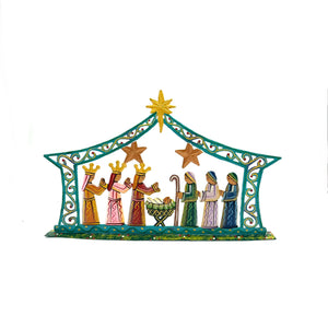 Large Turquoise Painted Nativity