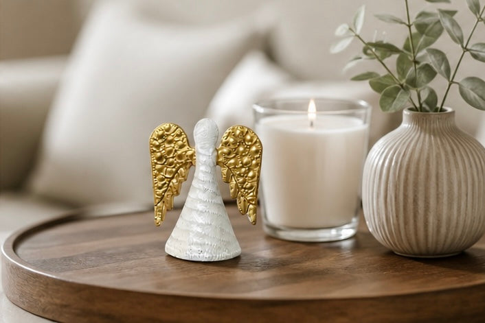 Small White And Gold Standing Angel