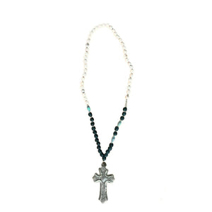 Steel Drum Cross Necklace- Dark Blue