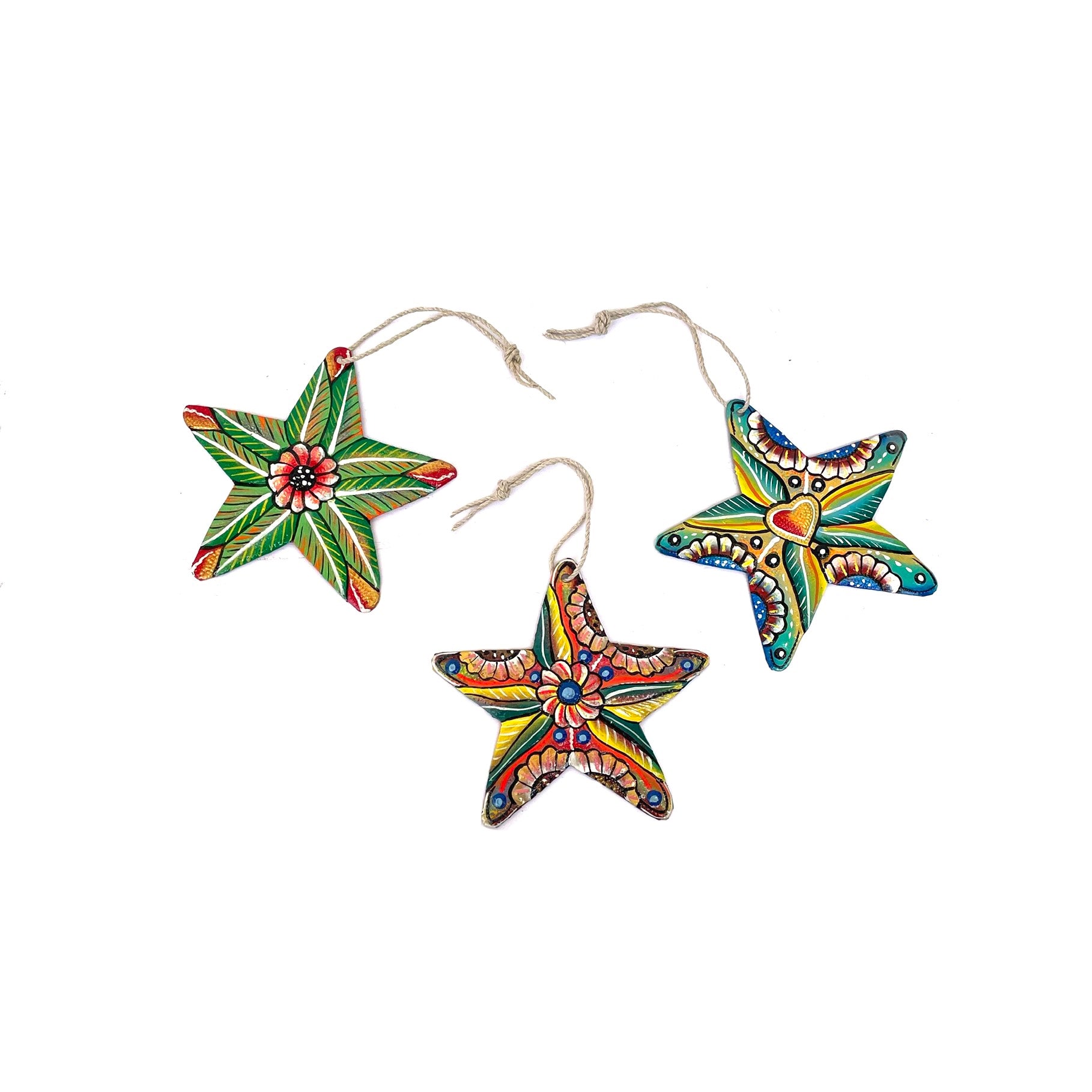 Set Of 3 Colorful Star Ornaments