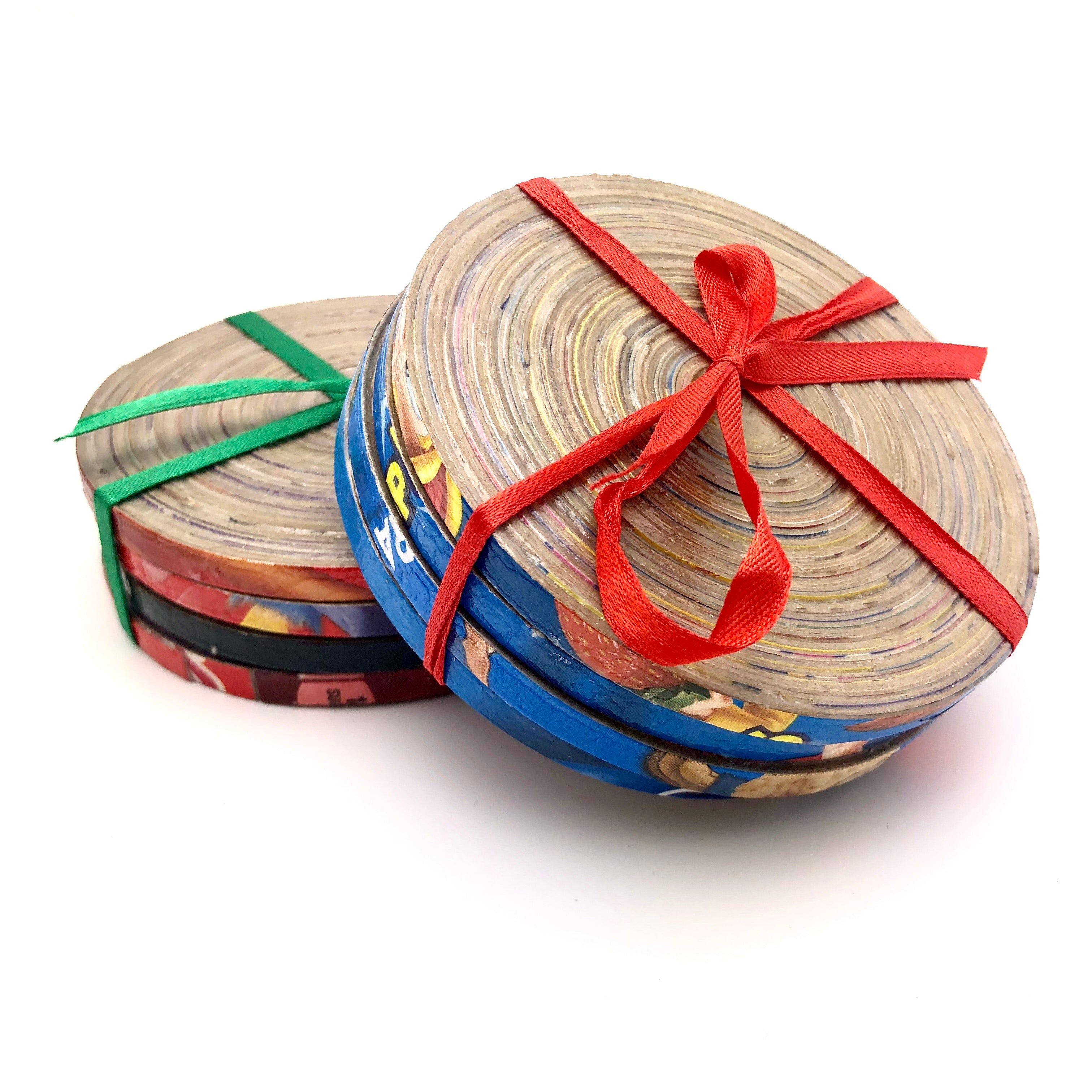 Recycled Cereal Box Coffee Coasters (set of 4)