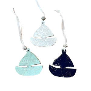 Ceramic Sailboat Ornament (Set of 3)