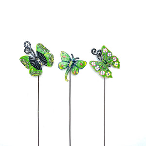 (Set of 3)Green Butterfly Garden Stake