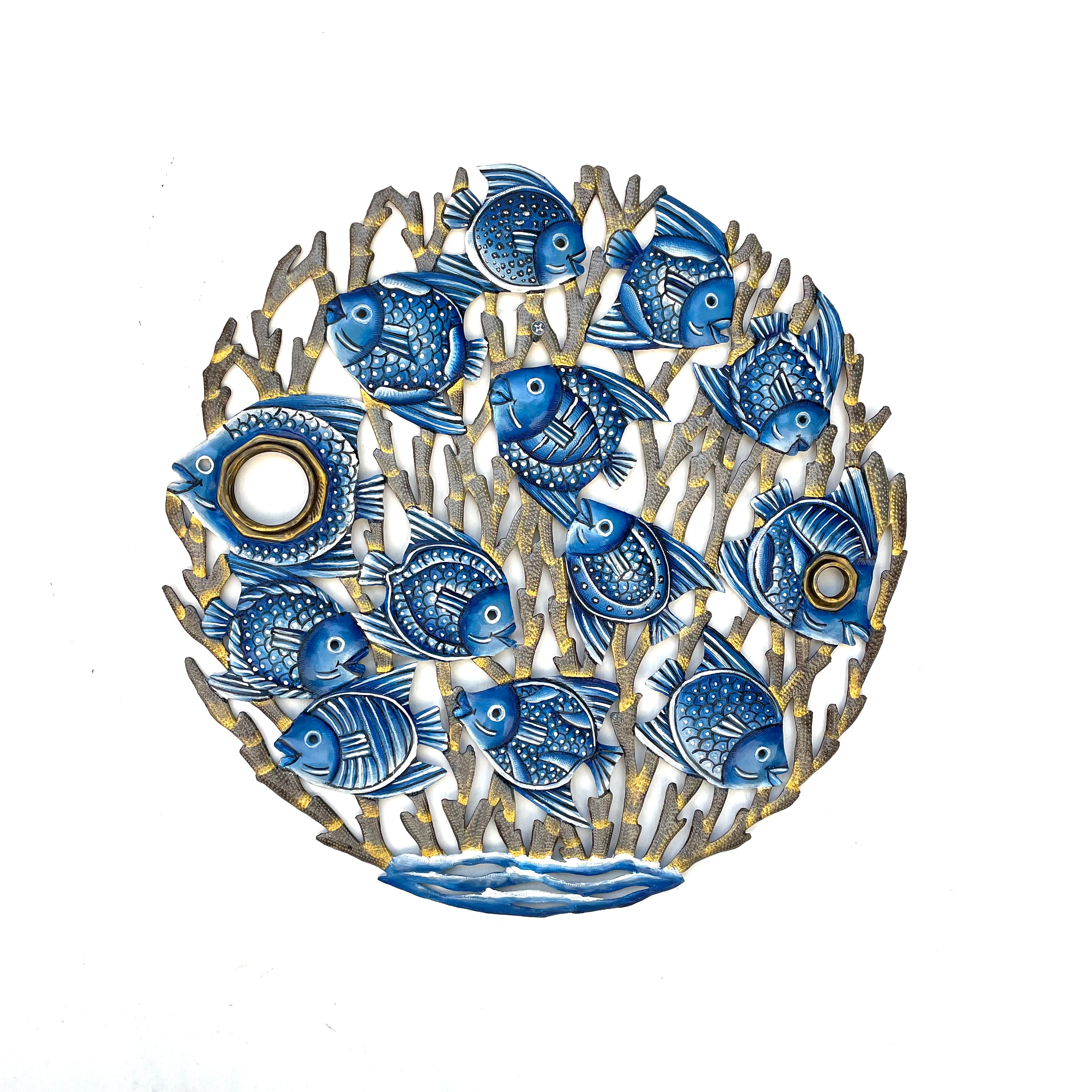 Oil Drum Top Swimming Blue Fish