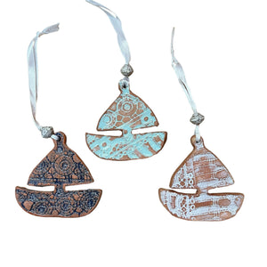 Ceramic Sailboat Ornament (Set of 3)