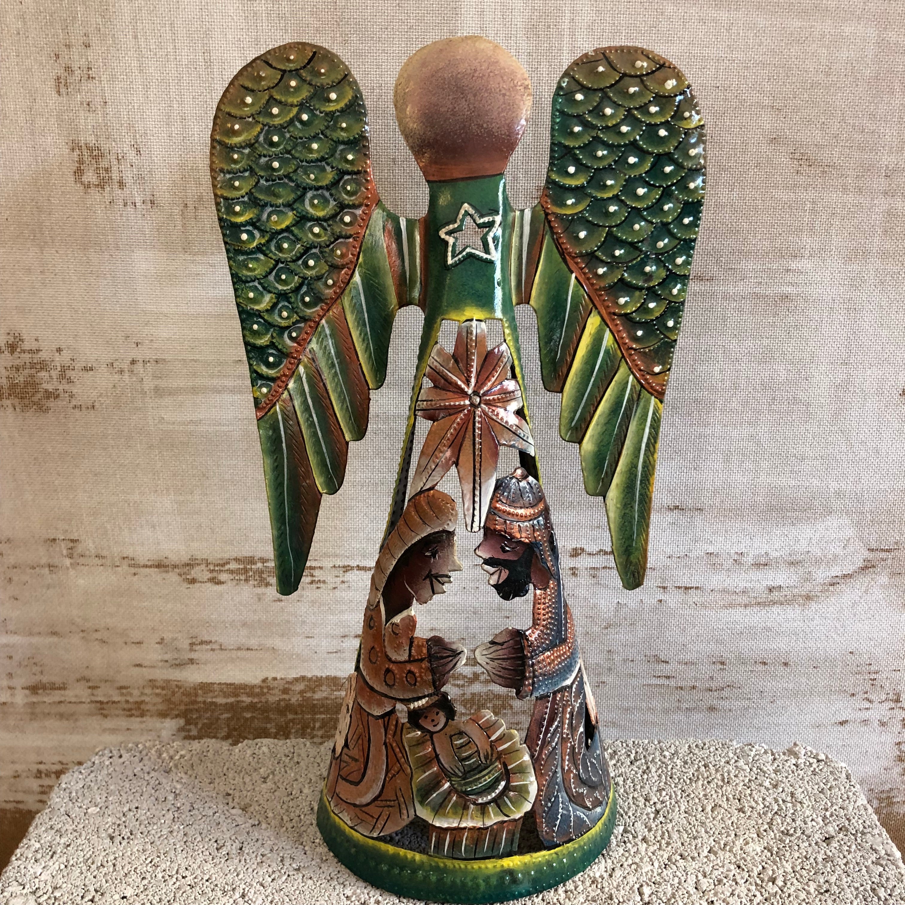 Tall Green Angel Nativity