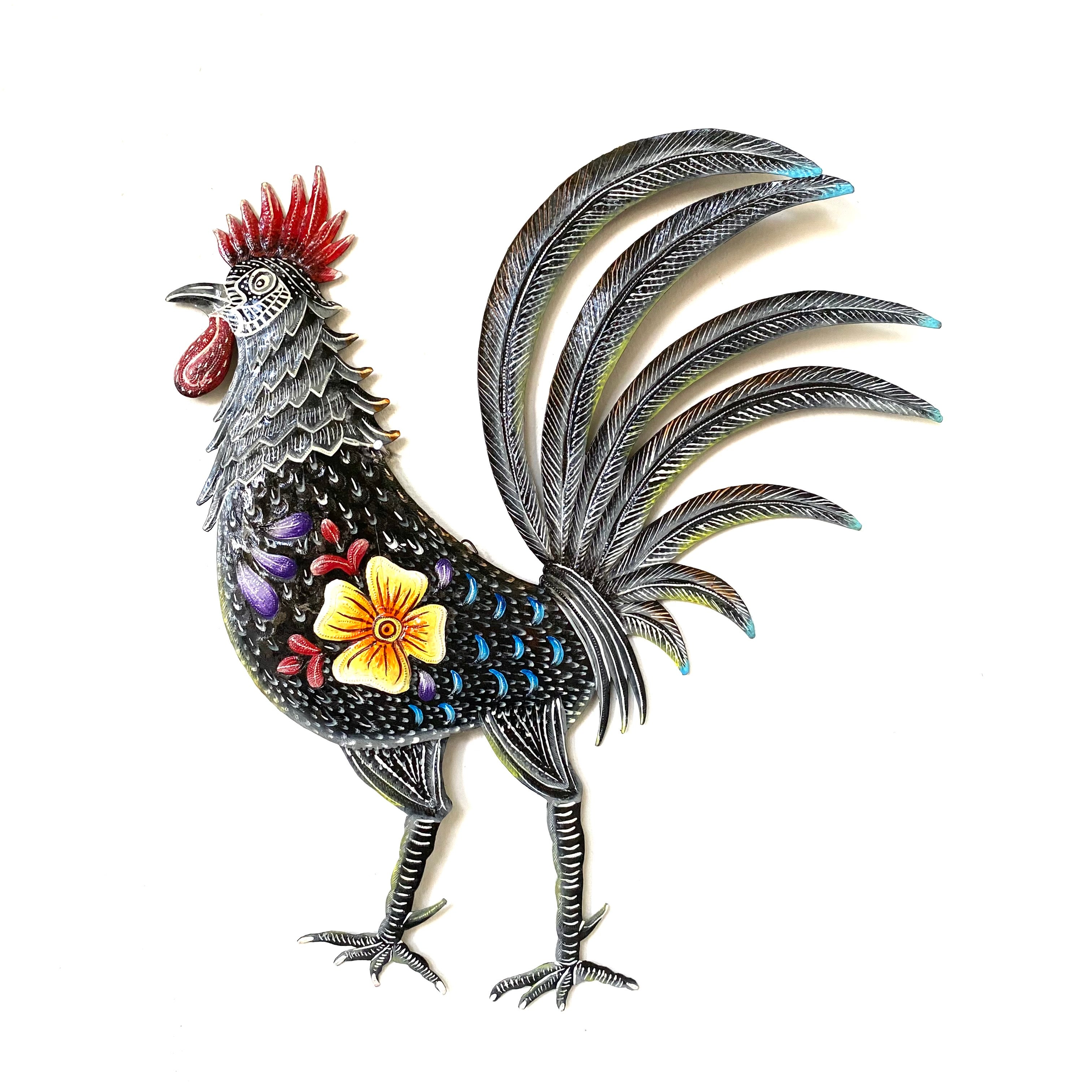 Large Painted Rooster- Flower