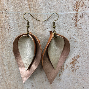 Large Double Leaf Goat Leather Earrings