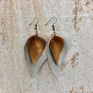 Small Double Leaf Goat Leather Earrings