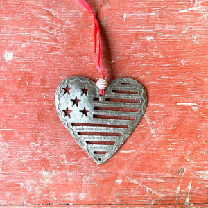 American Flag in Heart Ornament
