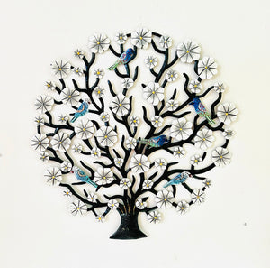 White Flower Tree with Blue Birds