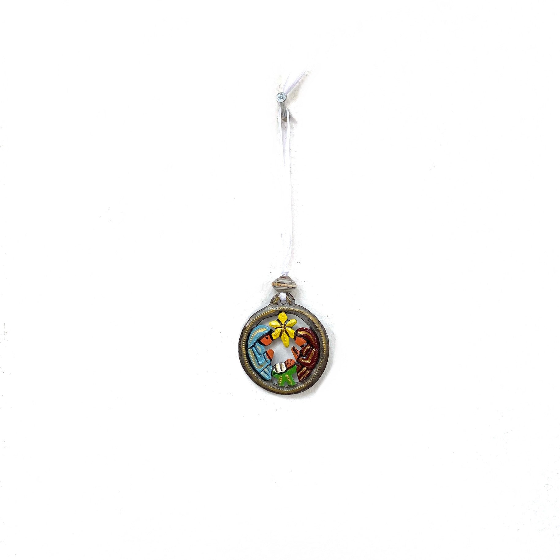Tiny Round Painted Nativity Ornament