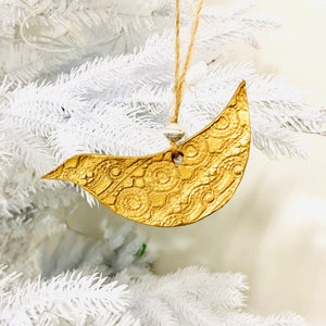 Gold Lace Ceramic Bird Ornament
