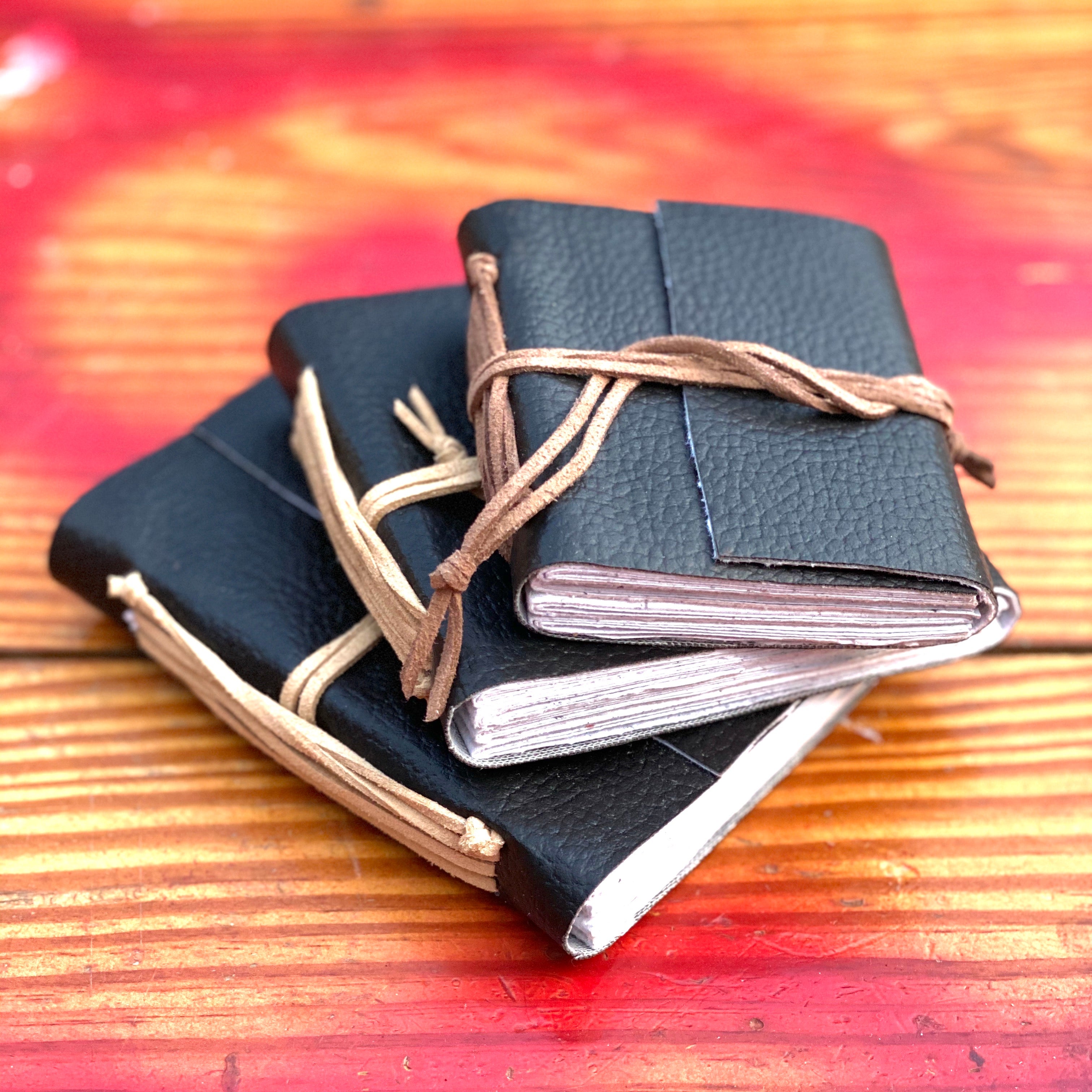 Handmade Mini Journals Black Leather (Set of 3) Papillon Wholesale