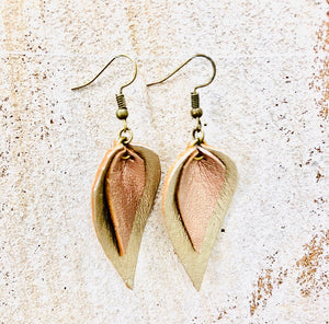 Small Double Leaf Goat Leather Earrings
