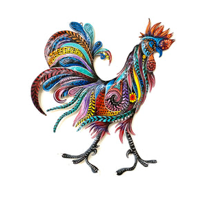 Large Painted Rooster- Color Burst