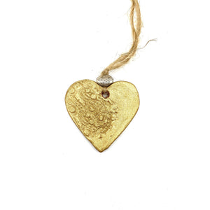 Ceramic Heart Ornament- Lace Gold