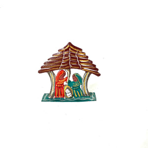 Tiny Brown Green and Red Nativity