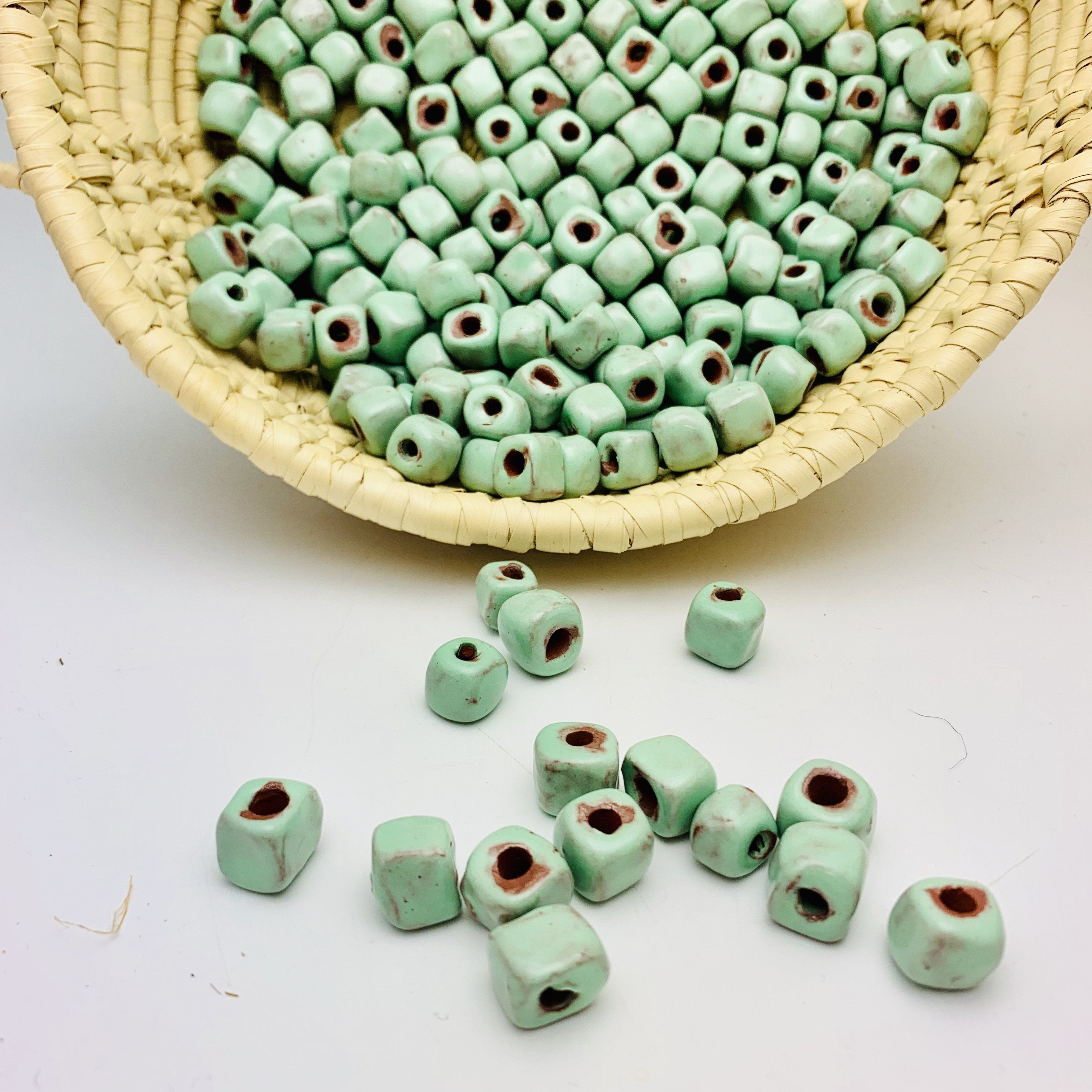 Rustic Square Mint Green Beads