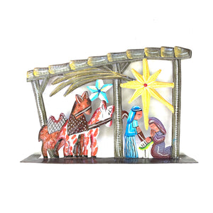 Painted Standing Nativity with Donkeys