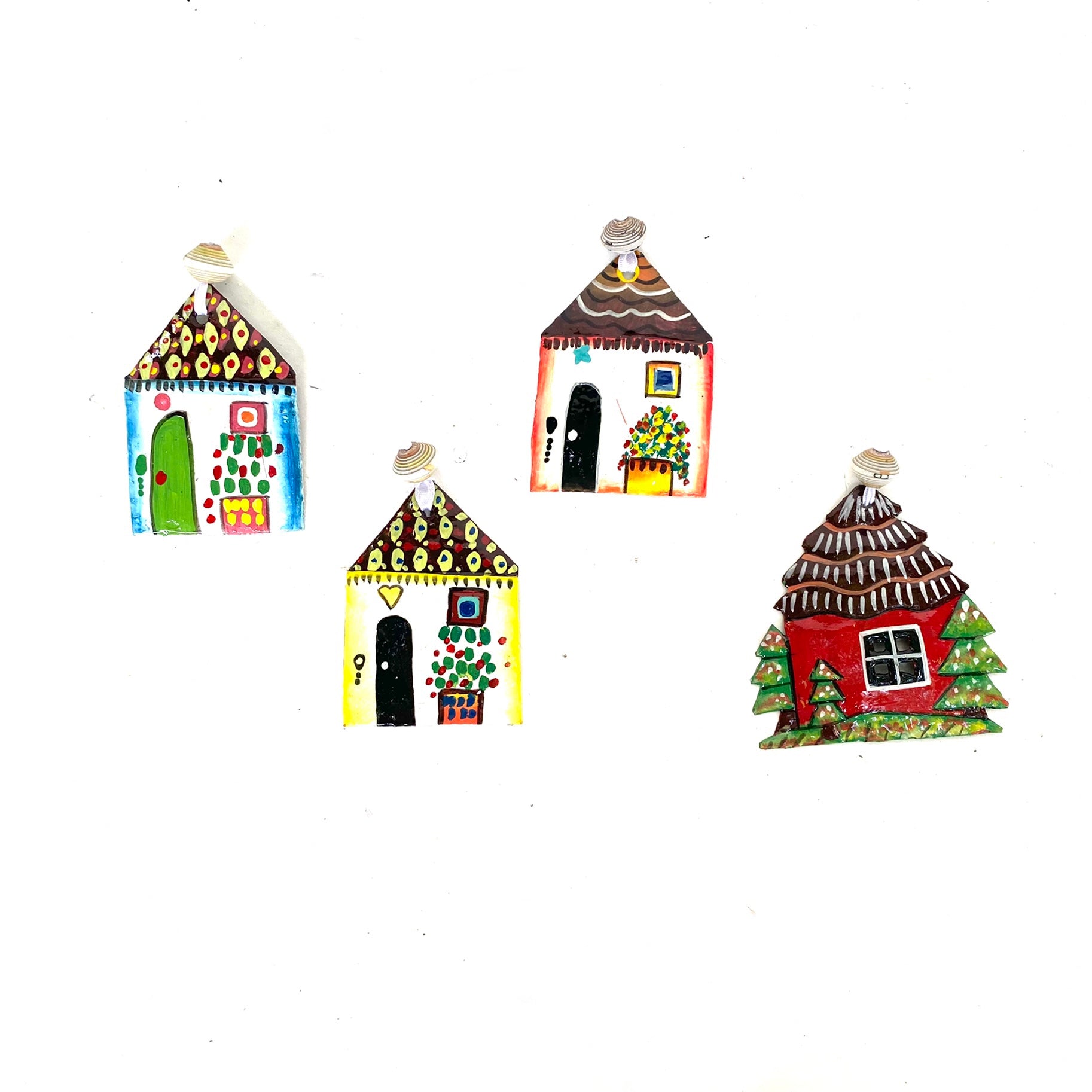 Painted House Ornament (Set of 4)