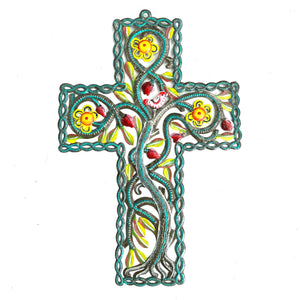 Turquoise Cross with Yellow Flowers