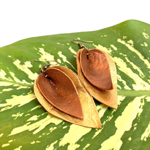 Large Double Leaf Goat Leather Earrings